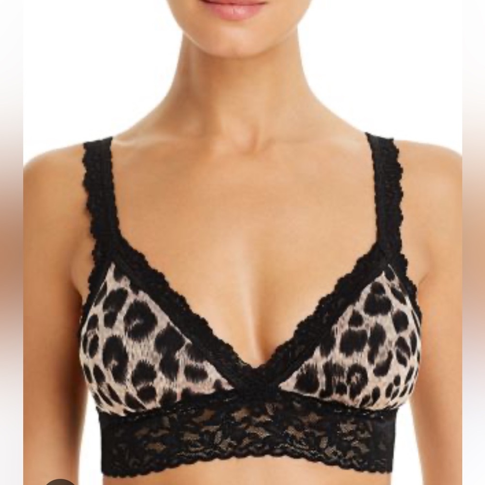 Hanky Panky Bralette Leopard size XS Cotton Padded Black Lace
